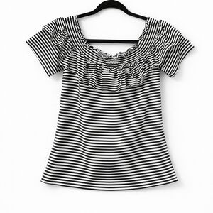 FEIT Black & White Striped Off-Shoulder Top